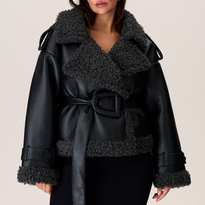Ava Dames Winterjas | Luxe PU-Leer met Oversized Ceintuur 3