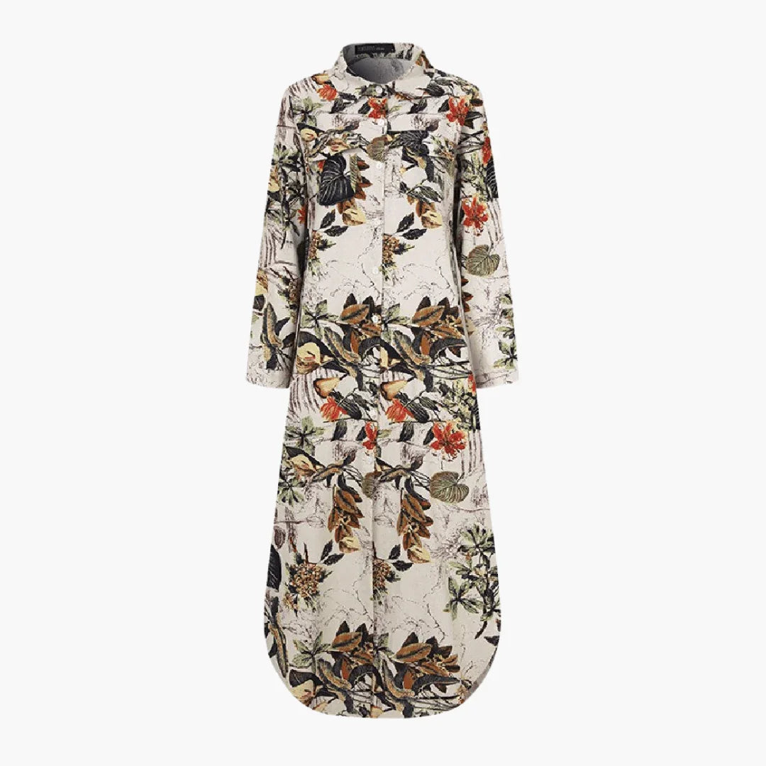 Bela Women's Maxi Jurk | Bloemenprint, Knoopsluiting, Zomer 0