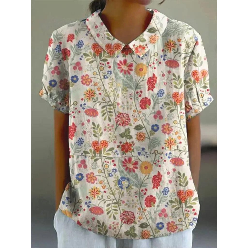 Bella Dames Bloemenblouse | Losse Pasvorm, Polyester, Korte Mouwen 2