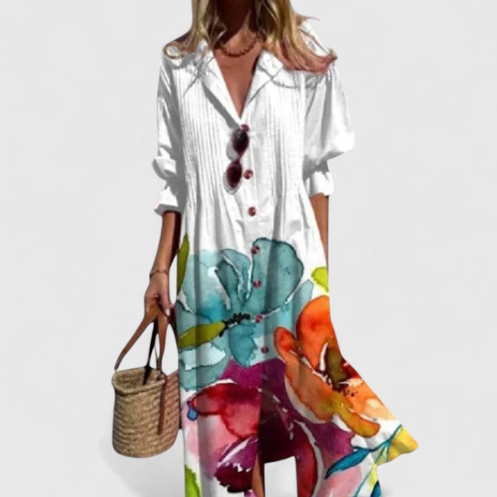Bella Dames Midi Jurk | Bloemenprint, Knoopsluiting, Zomerjurkje 0