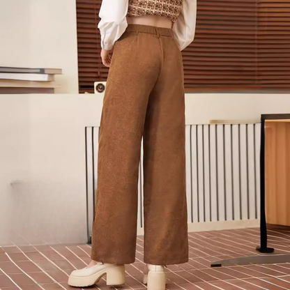 LIVIA | Ribfluwelen high-waist broek met wijde pijpen