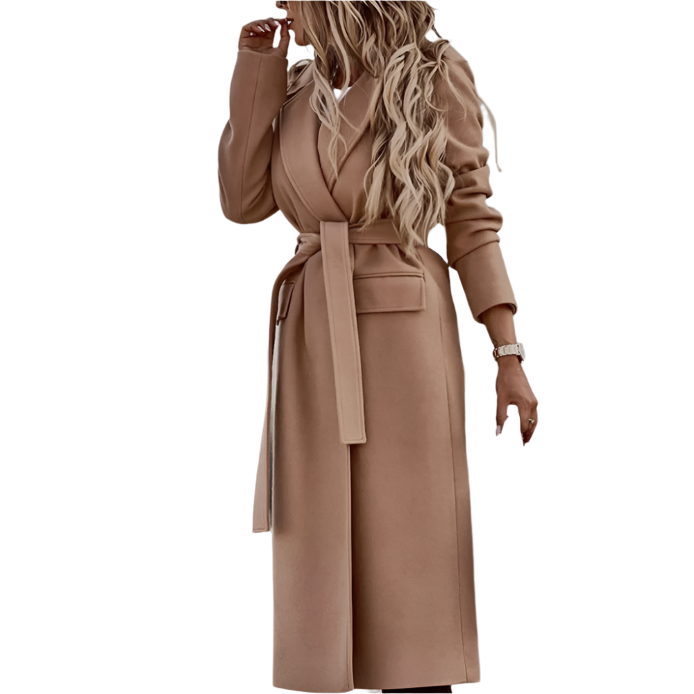 ALINE | Elegante lange mantel met ceintuur