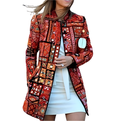 ARAYA | Lange jas met kleurrijke mozaïekprint