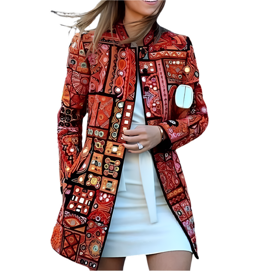 ARAYA | Lange jas met kleurrijke mozaïekprint