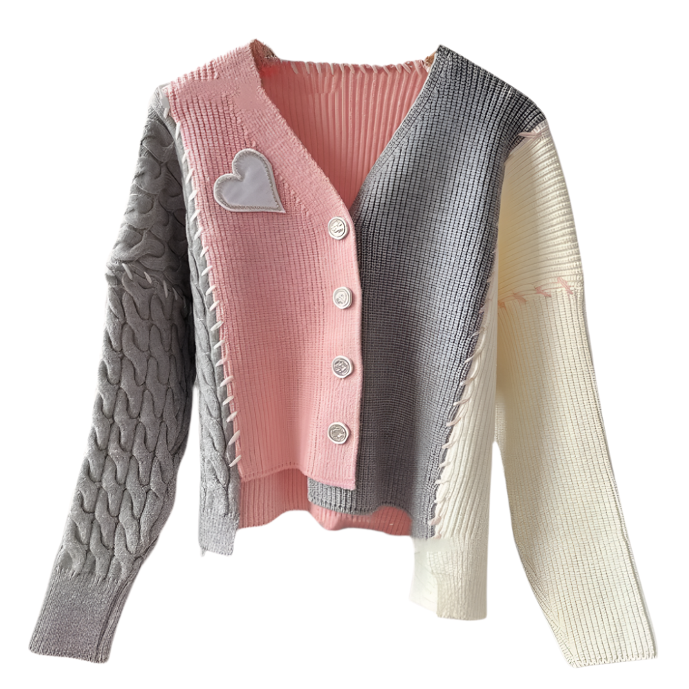 PIXIE | Asymmetrisch vest met hartapplicatie en kleuraccenten