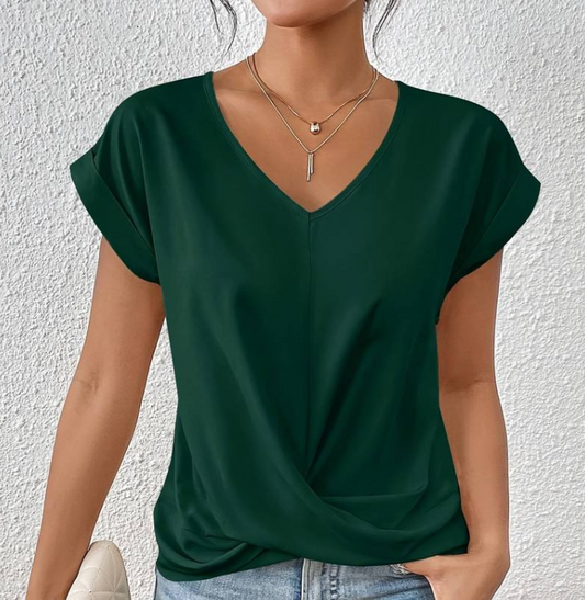 CELIN | V-Hals Top met Gewikkelde Zoom en Casual Detail 0
