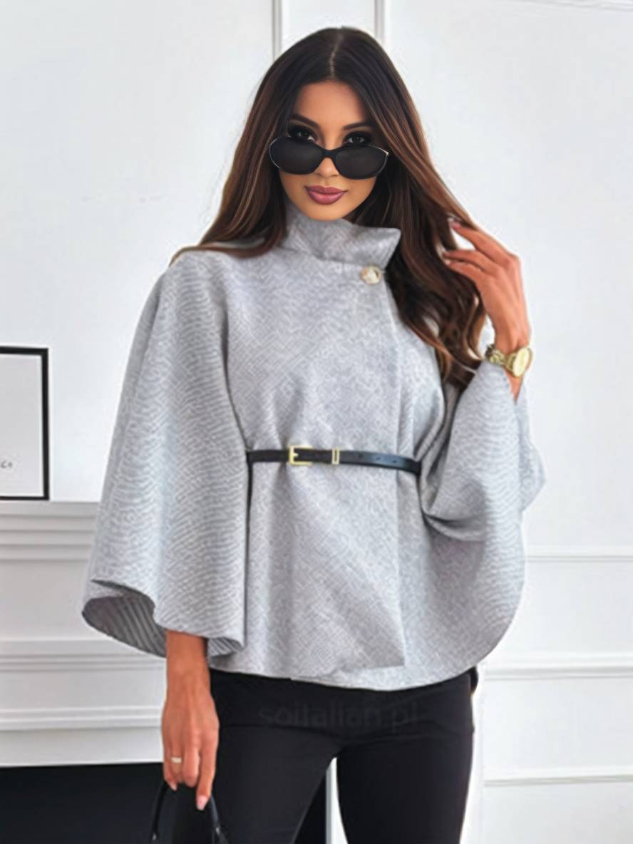 ÉLINOR | Korte ponchojas met ceintuur en vleermuismouwen