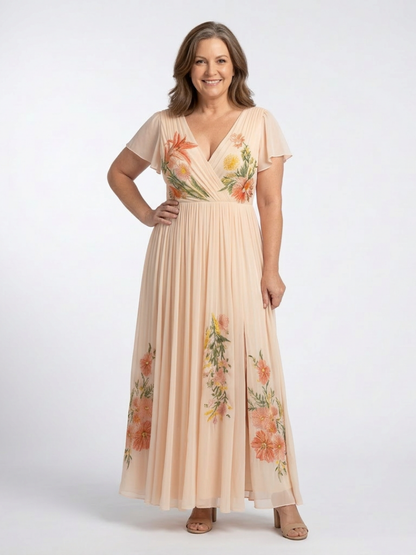 Celia Dames Maxi Jurk | V-hals, Geplooide Rok, Ademend Materiaal 2
