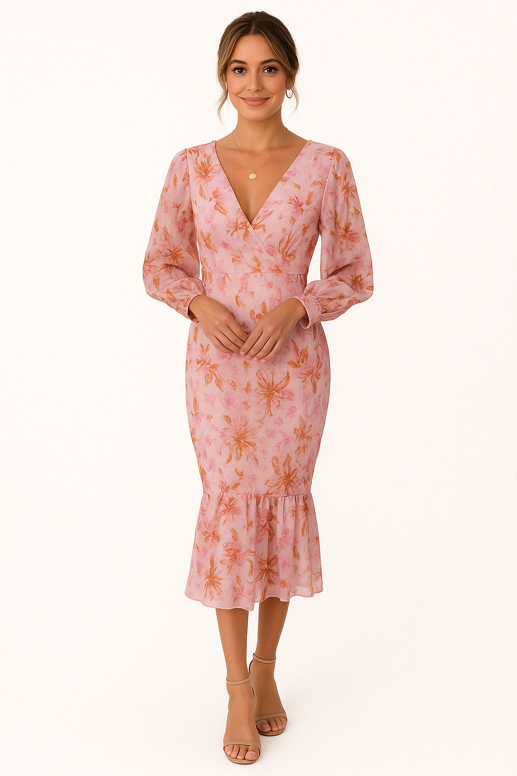 GIULIANA | Romantische Midi-Jurk met Bloemenprint en Zwierige Rok
