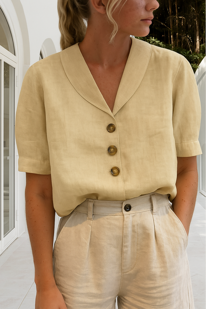 MIREYA | Casual Linnen-Katoen T-shirt met Knoopdetails