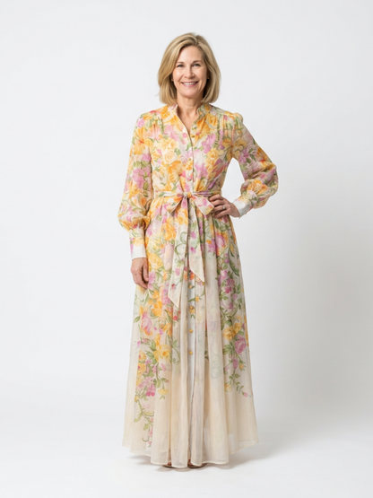 Cressida Dames Maxi Jurk | Zachte Bloemenprint, Lange Mouwen 0