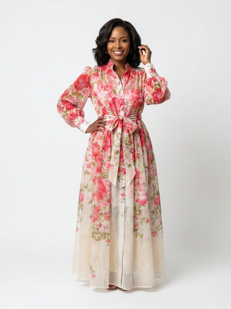 Cressida Dames Maxi Jurk | Zachte Bloemenprint, Lange Mouwen 4