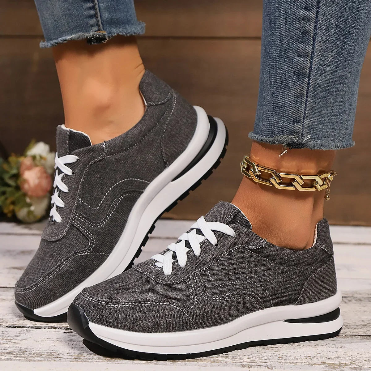 DAELYN | Orthopedische denim sneakers met platformzool 0