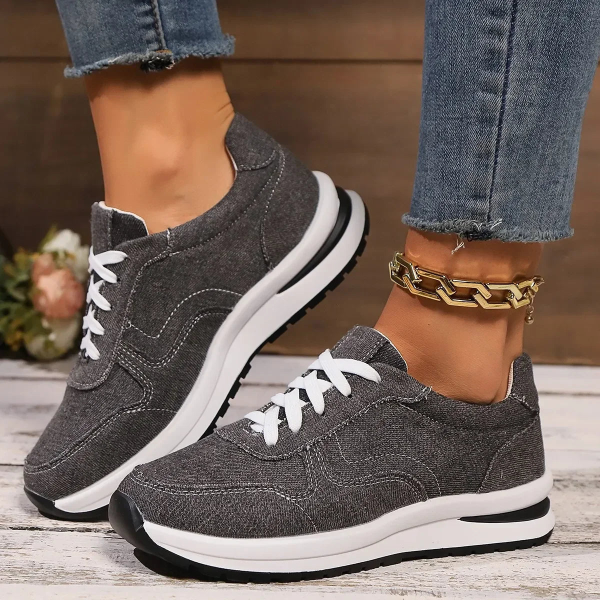 DAELYN | Orthopedische denim sneakers met platformzool 2