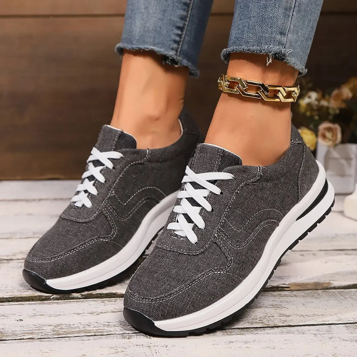DAELYN | Orthopedische denim sneakers met platformzool 4