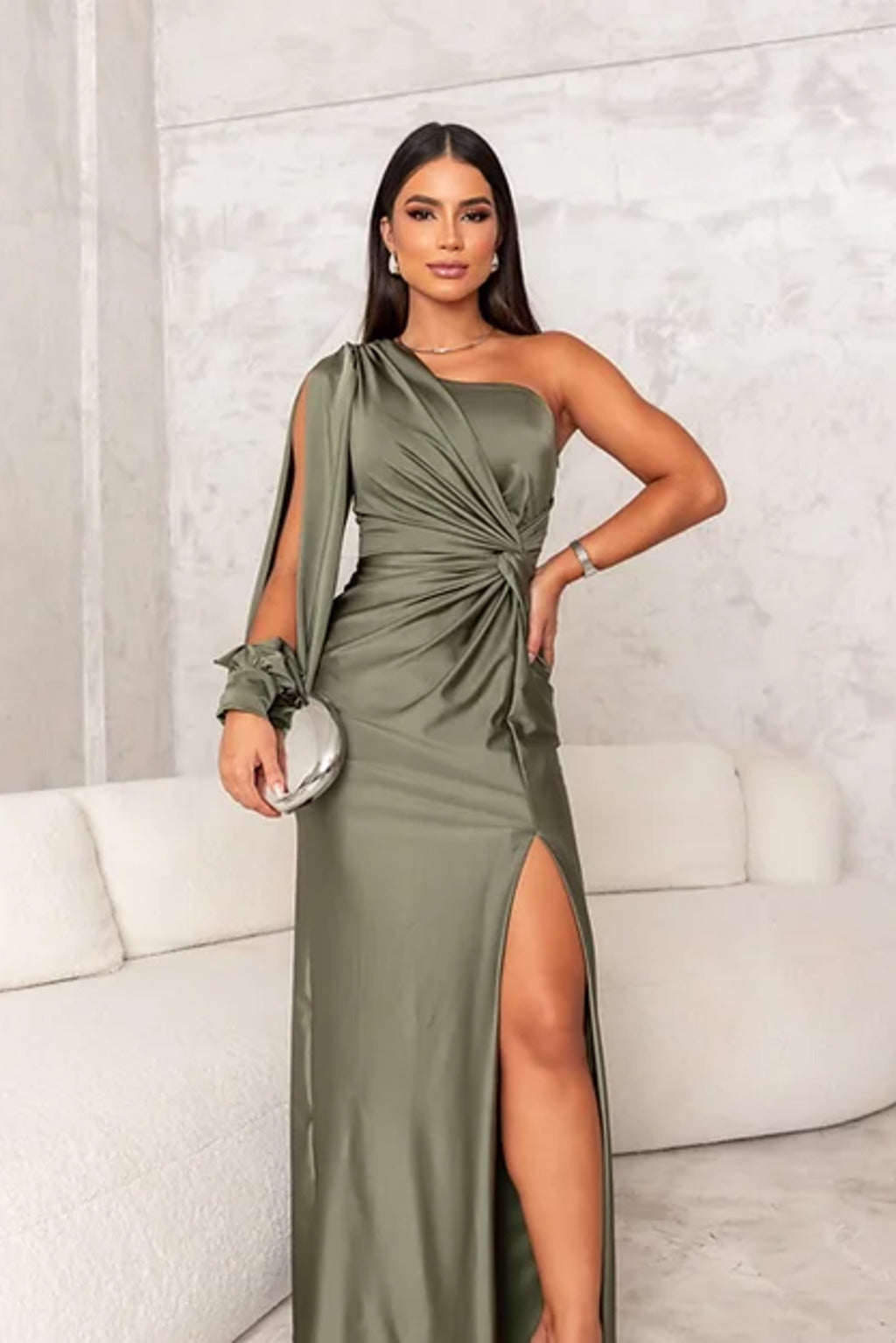 DALINA | One-Shoulder Bruiloftsgast Maxi Jurk met Split 5