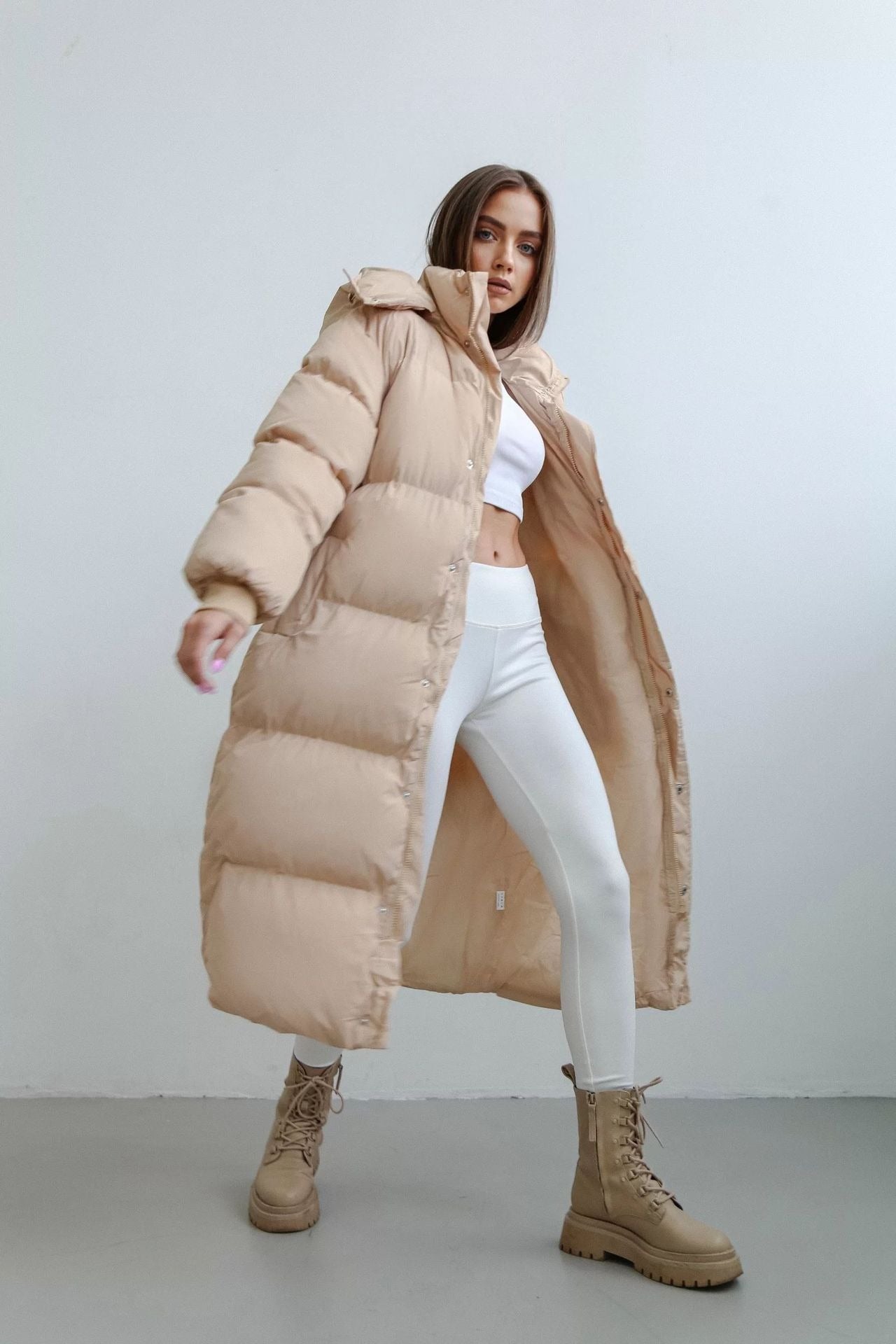 Daisy Dames Winterjas | Lange Oversized Puffer met Hoed 0