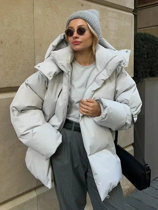 Dames Puffer Winterjas met Oversized Pasvorm en Verstelbare Capuchon 0