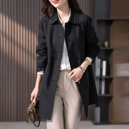 Dames Trenchcoat met Knoopsluiting en Kraag – Tijdloos en Comfortabel in Zwart, Geschikt voor Lente en Herfst