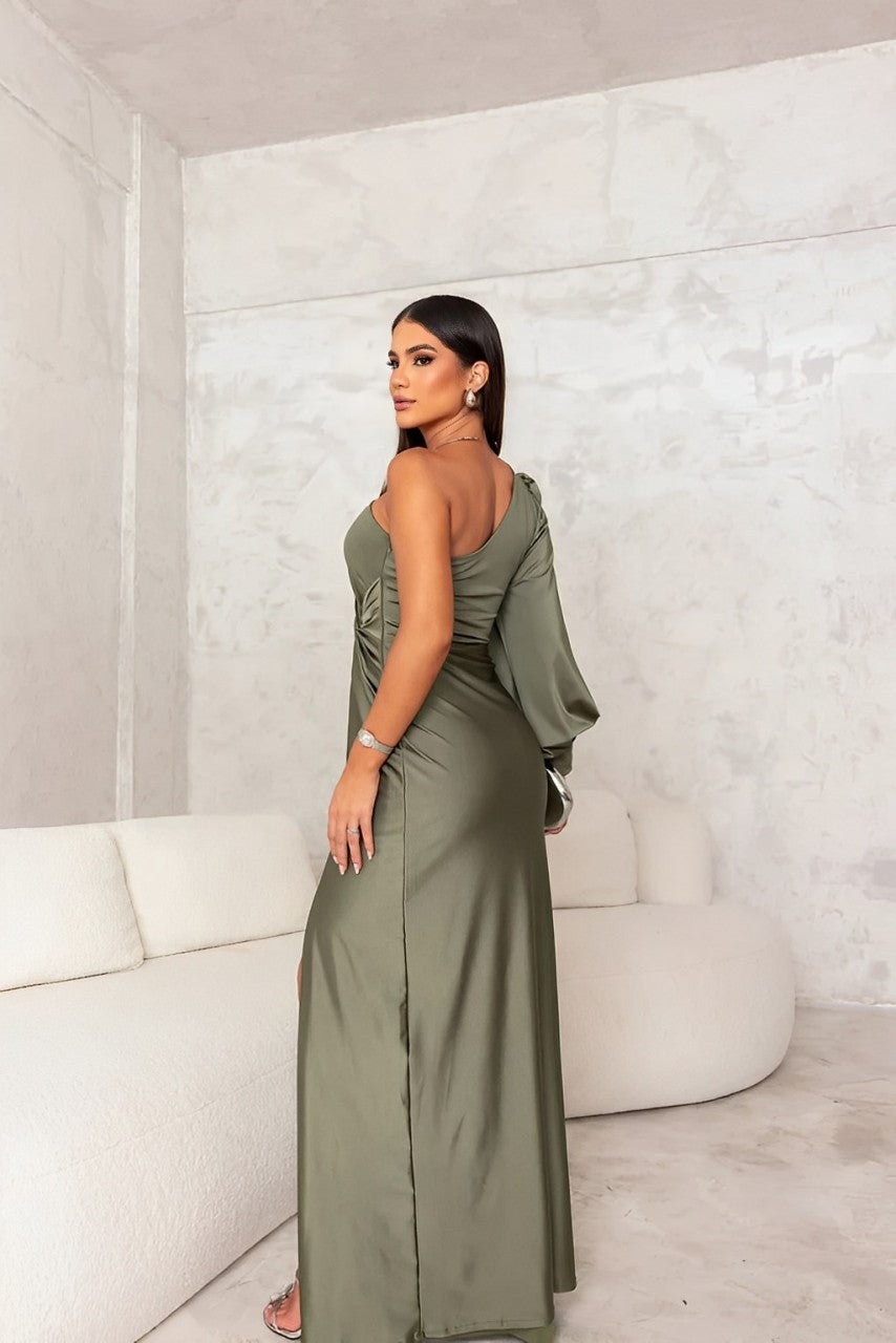 Damesjurk - One-Shoulder - Vloeiend Ontwerp met Zijsplit - Vintage - Dress 8