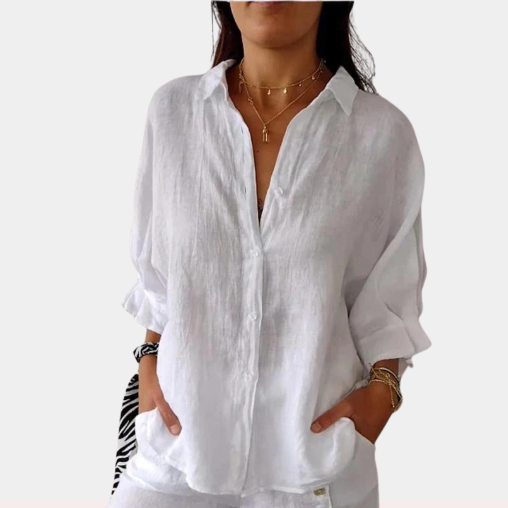 Daria Dames Blouse | Luchtig Linnen, Casual Witte Blouse 1
