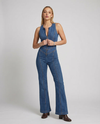 Diva Dames Jumpsuit | Vintage Denim, Mouwloos Feestelijk Design 0