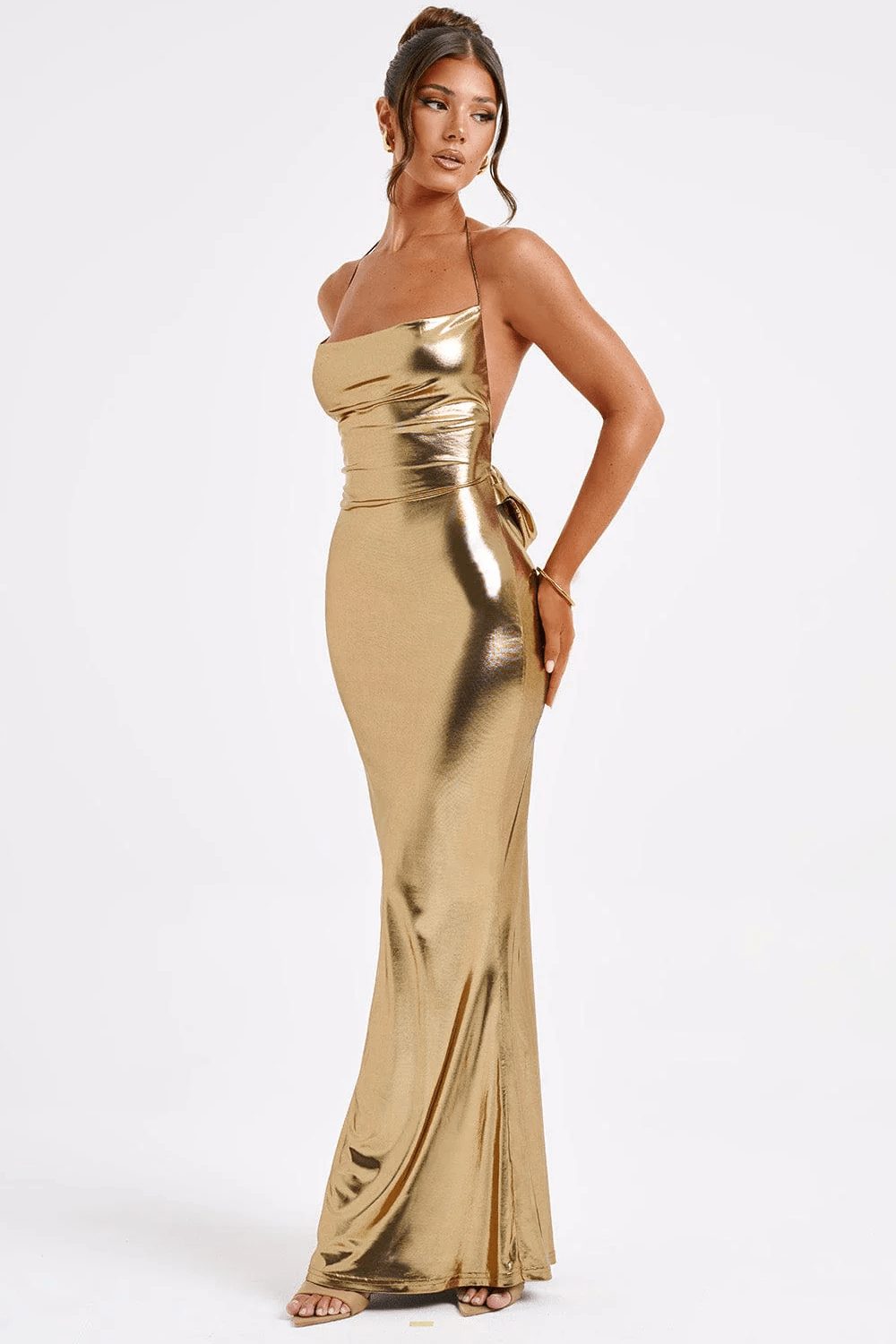 ELENORA | Metallic maxi-jurk met lage rug 0