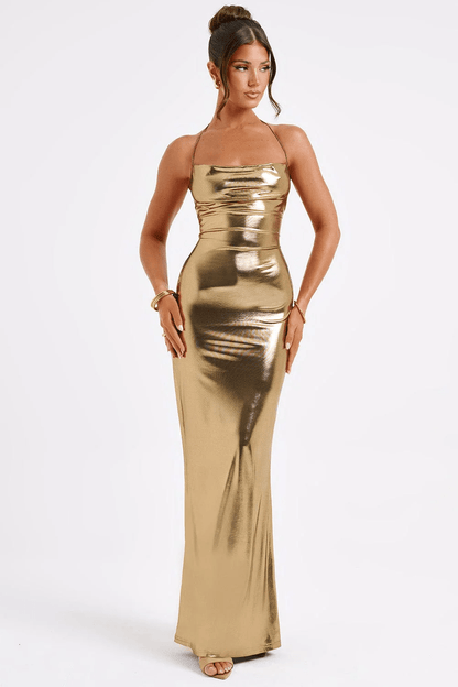ELENORA | Metallic maxi-jurk met lage rug 3