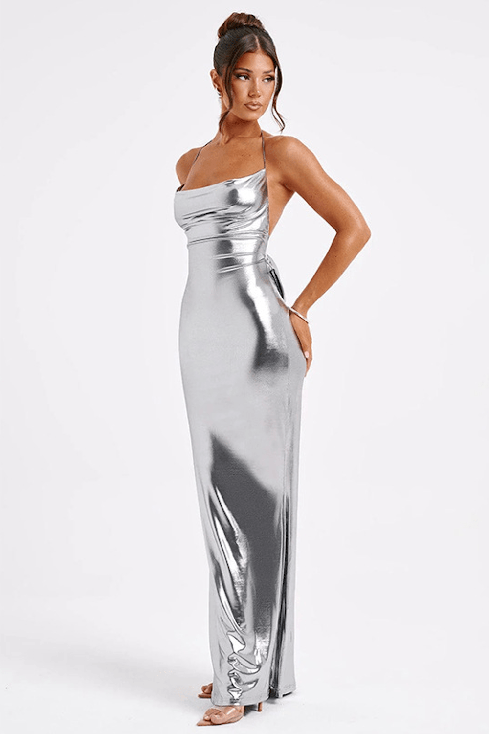 ELENORA | Metallic maxi-jurk met lage rug 7