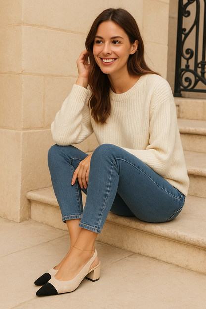 Elaria | Slingback Hakken met Puntige Neus en Blokhak 2