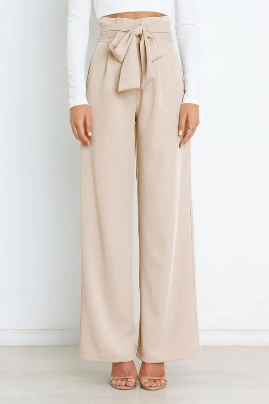 SORELLA | High-Waisted Broek met Strikceintuur en Wijde Pijpen