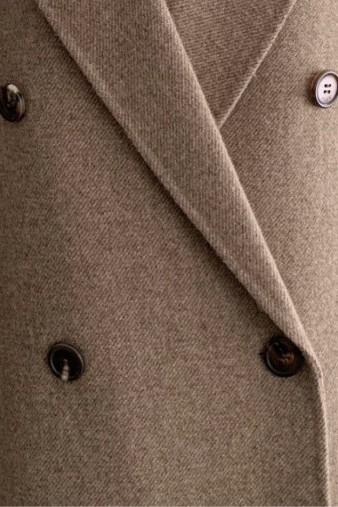 Elegante Lange Winterjas Dames met Double-Breasted Ontwerp en Ribgebreide Mouwboorden - Warm en Comfortabel