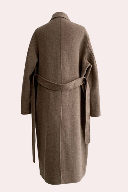 Elegante Lange Winterjas Dames met Double-Breasted Ontwerp en Ribgebreide Mouwboorden - Warm en Comfortabel