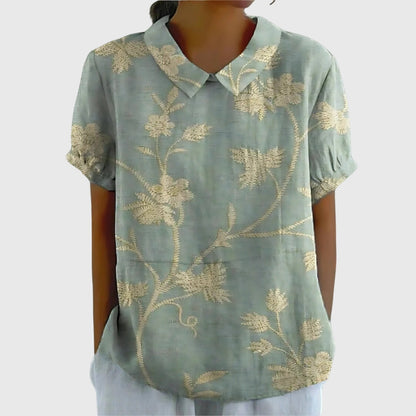 Eline Dames Blouse | Bloemenprint, Katoen, Korte Mouwen 0