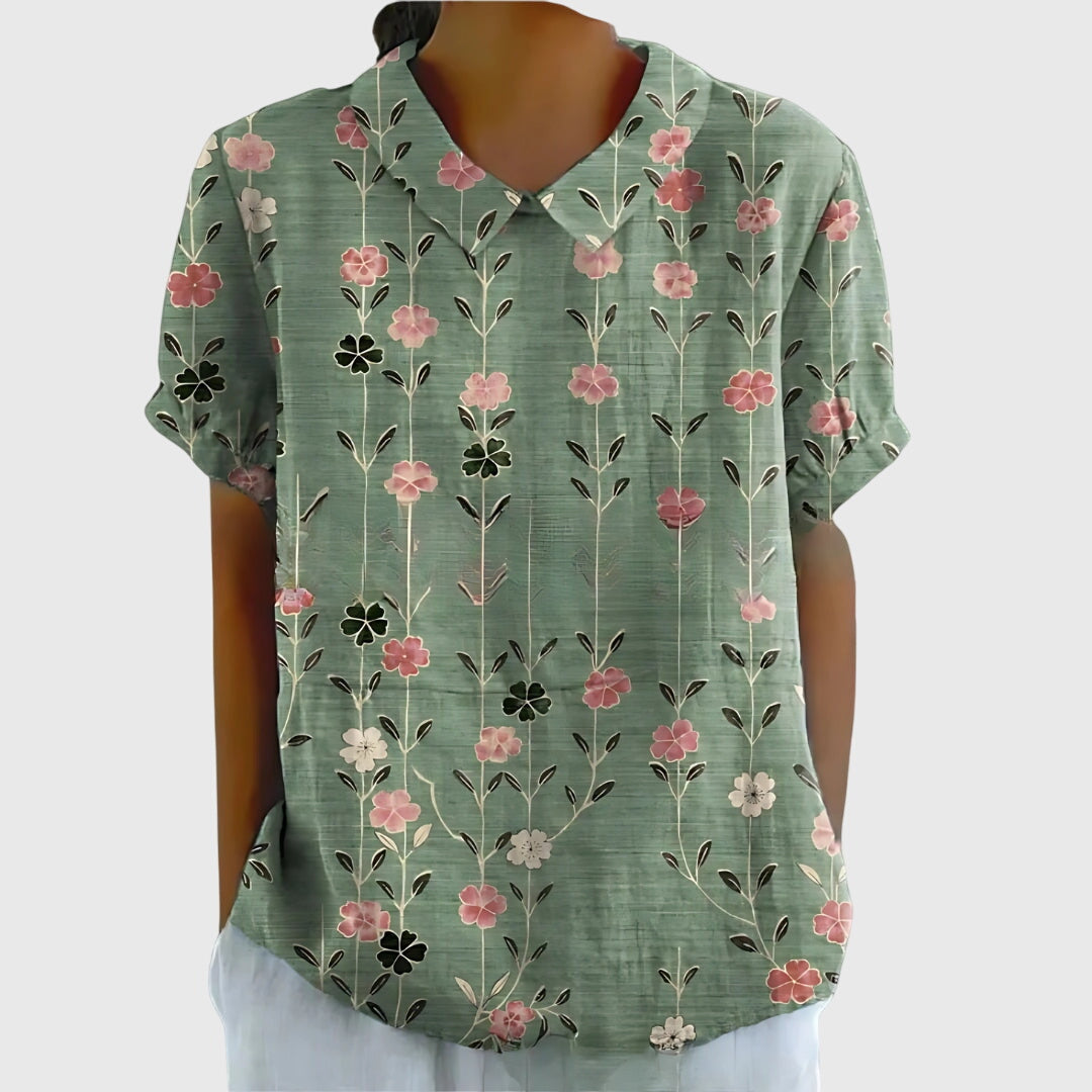 Eline Dames Blouse | Bloemenprint, Katoen, Korte Mouwen 1