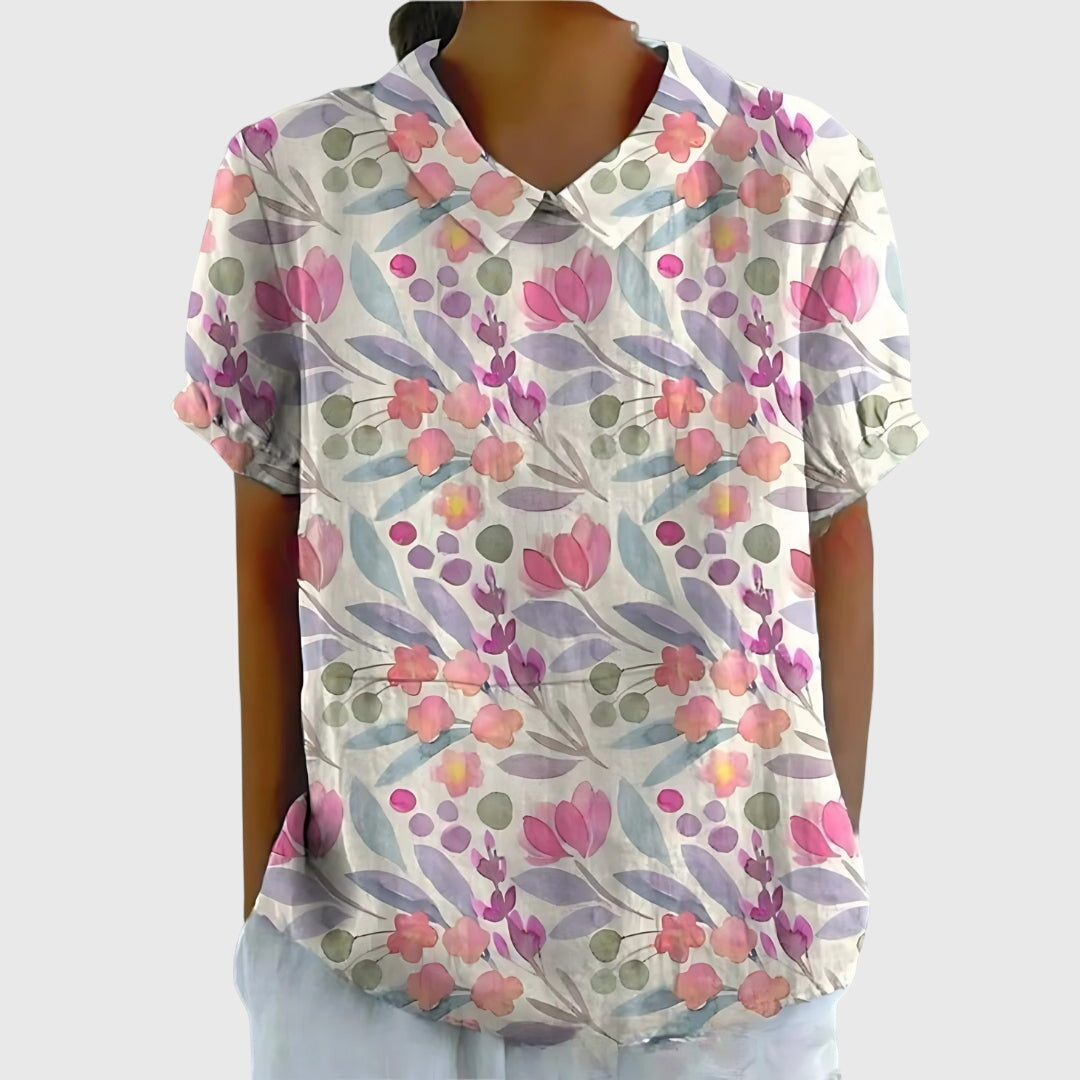 Eline Dames Blouse | Bloemenprint, Katoen, Korte Mouwen 10