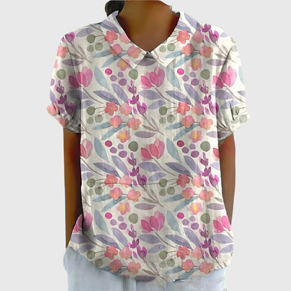 Eline Dames Blouse | Bloemenprint, Katoen, Korte Mouwen 10