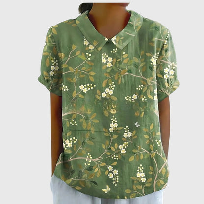 Eline Dames Blouse | Bloemenprint, Katoen, Korte Mouwen 11