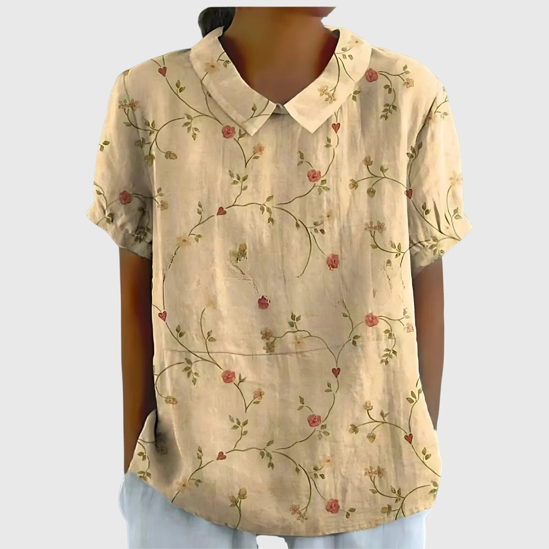Eline Dames Blouse | Bloemenprint, Katoen, Korte Mouwen 2