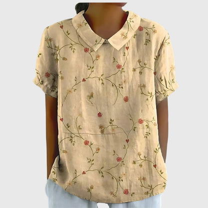 Eline Dames Blouse | Bloemenprint, Katoen, Korte Mouwen 2