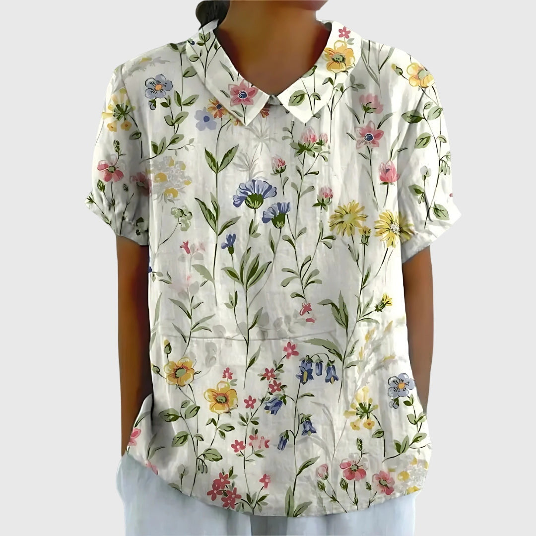 Eline Dames Blouse | Bloemenprint, Katoen, Korte Mouwen 3