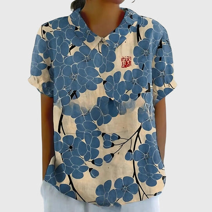 Eline Dames Blouse | Bloemenprint, Katoen, Korte Mouwen 4