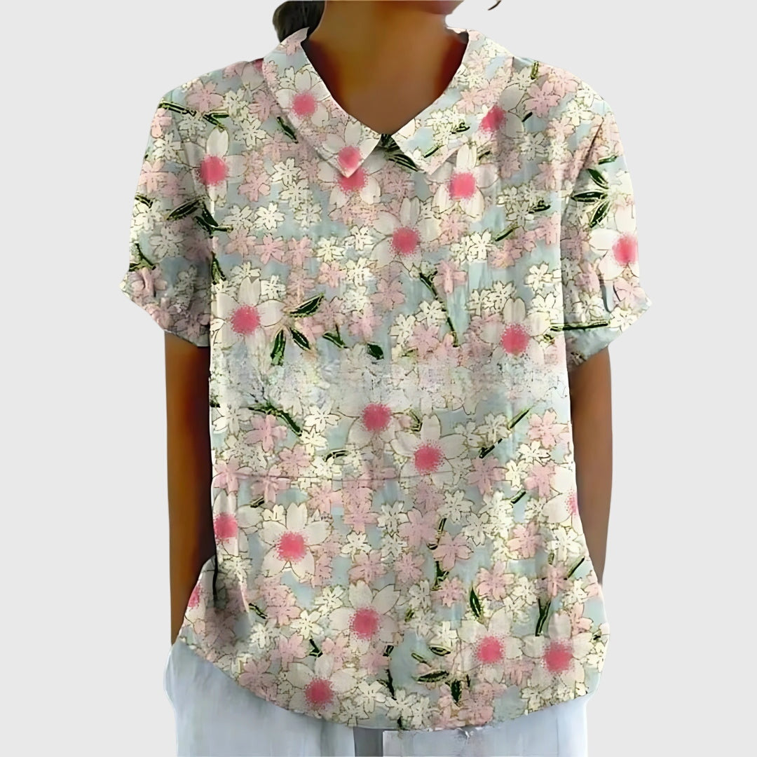 Eline Dames Blouse | Bloemenprint, Katoen, Korte Mouwen 5