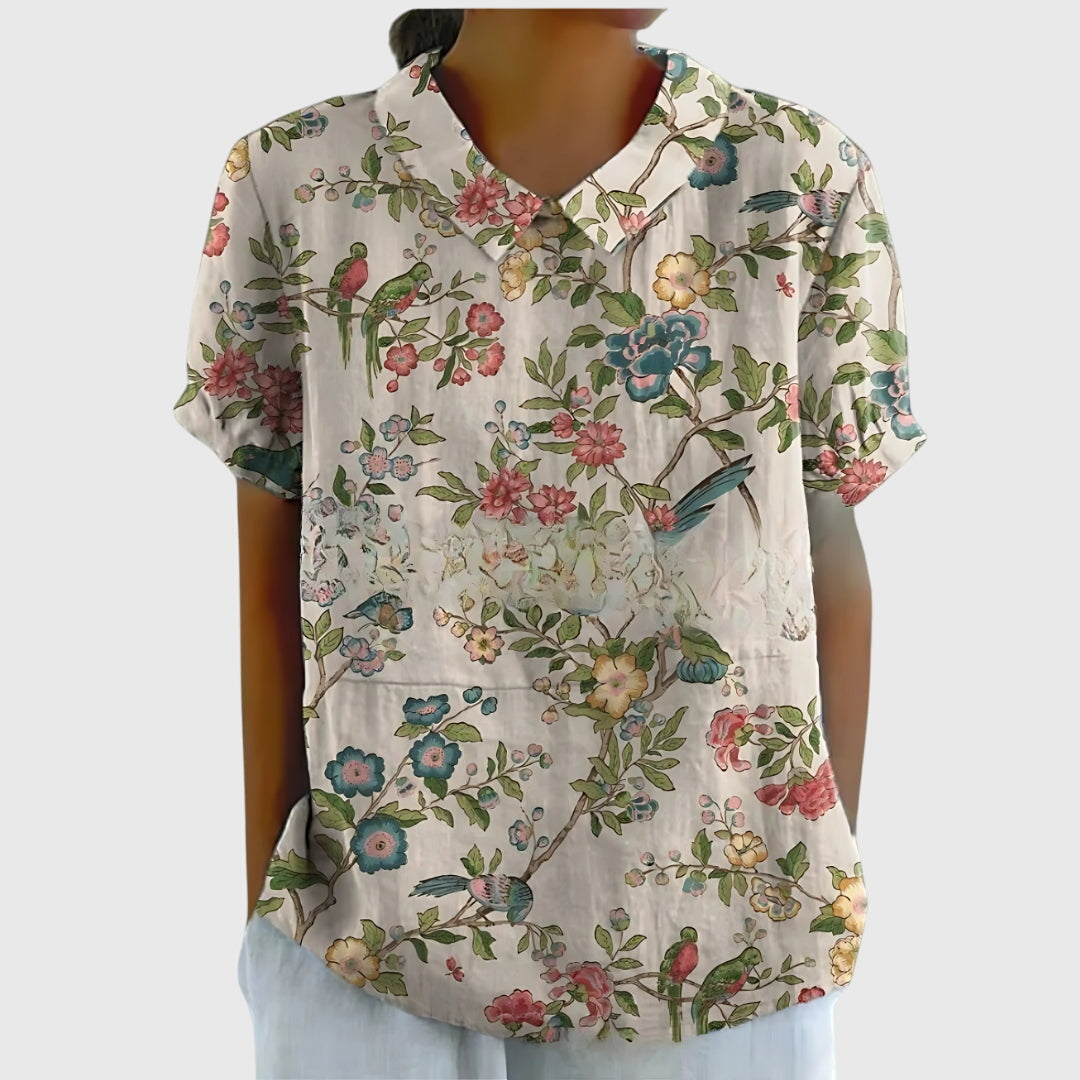 Eline Dames Blouse | Bloemenprint, Katoen, Korte Mouwen 6