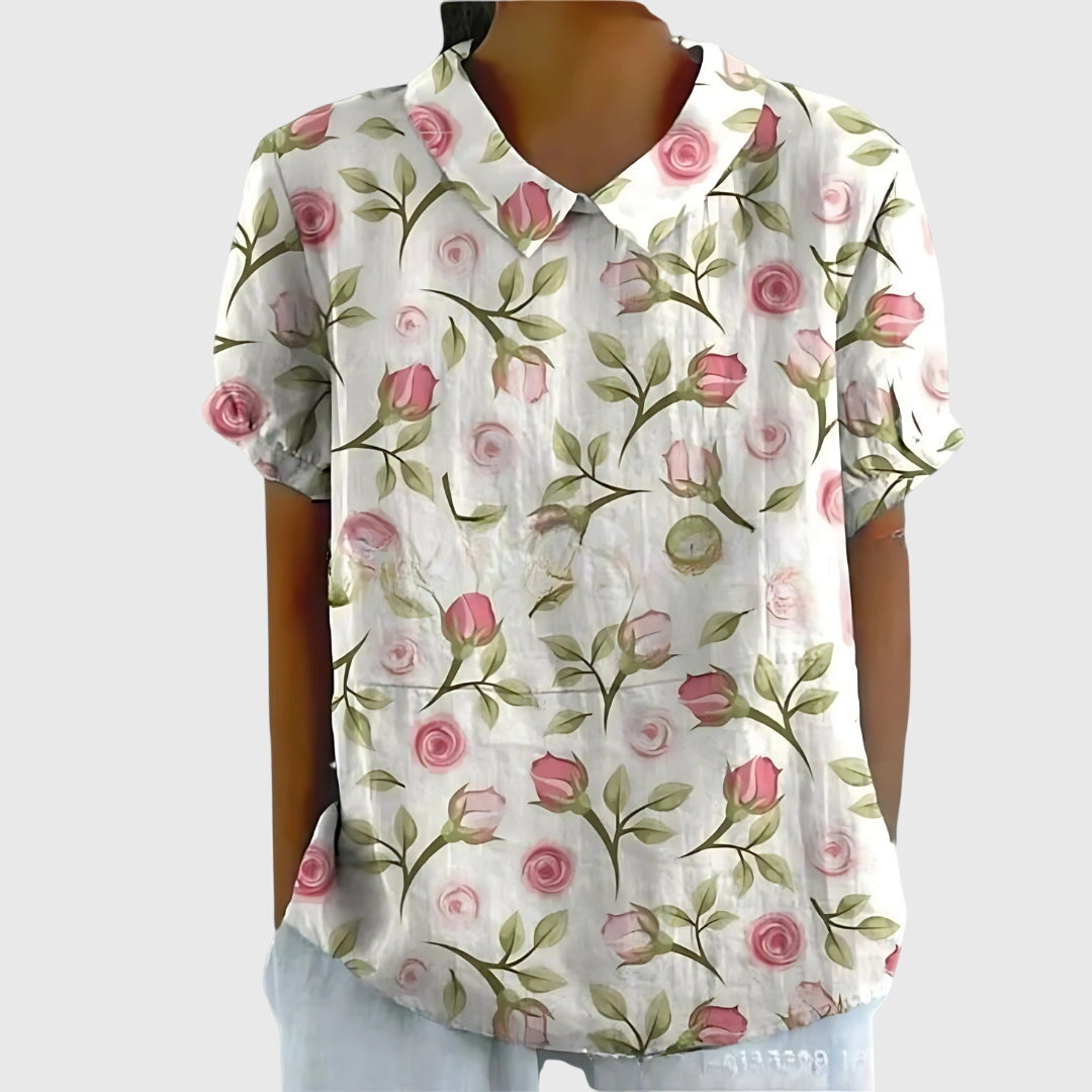 Eline Dames Blouse | Bloemenprint, Katoen, Korte Mouwen 7