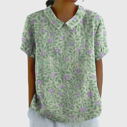 Eline Dames Blouse | Bloemenprint, Katoen, Korte Mouwen 8