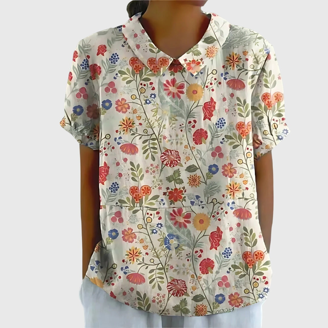 Eline Dames Blouse | Bloemenprint, Katoen, Korte Mouwen 9
