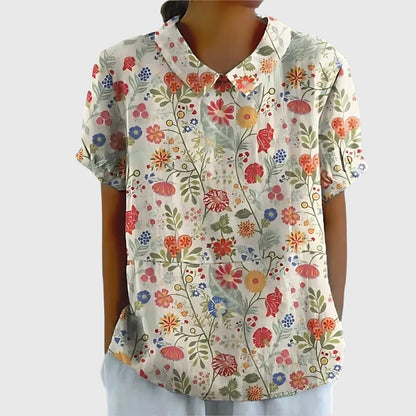 Eline Dames Blouse | Bloemenprint, Katoen, Korte Mouwen 9