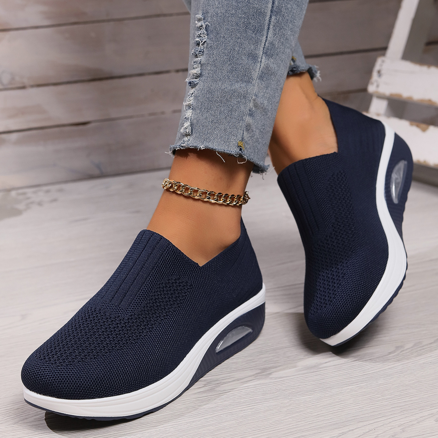 Ella Dames Sneakers | Elastisch Mesh, Verhoogde Sleehak 6