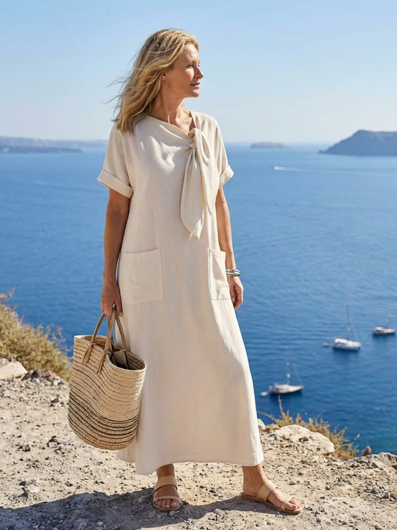 Elysia Dames Lange Maxi Jurk | Zachte Stof, Relaxed Fit met Strikdetail 2